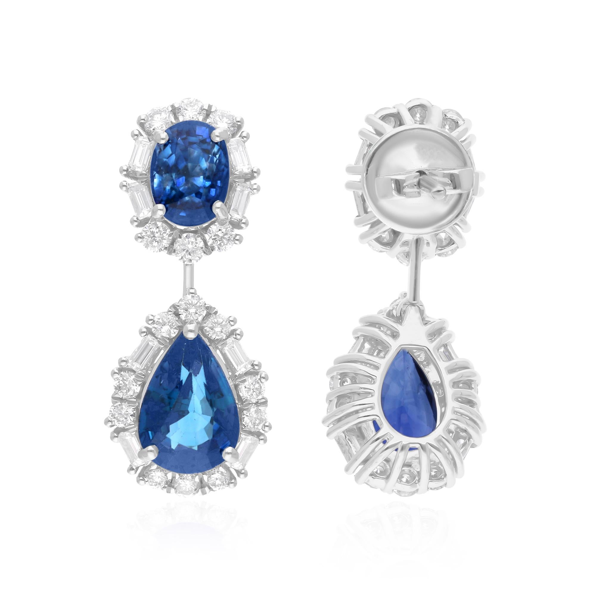 Pendientes Colgantes Zafiro Azul Diamante Oro Blanco 14 Kilates Alta Joyería Moderno en venta