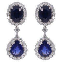 Orecchini pendenti con pietra preziosa zaffiro blu Diamante Oro bianco 14 carati Gioielli di pregio