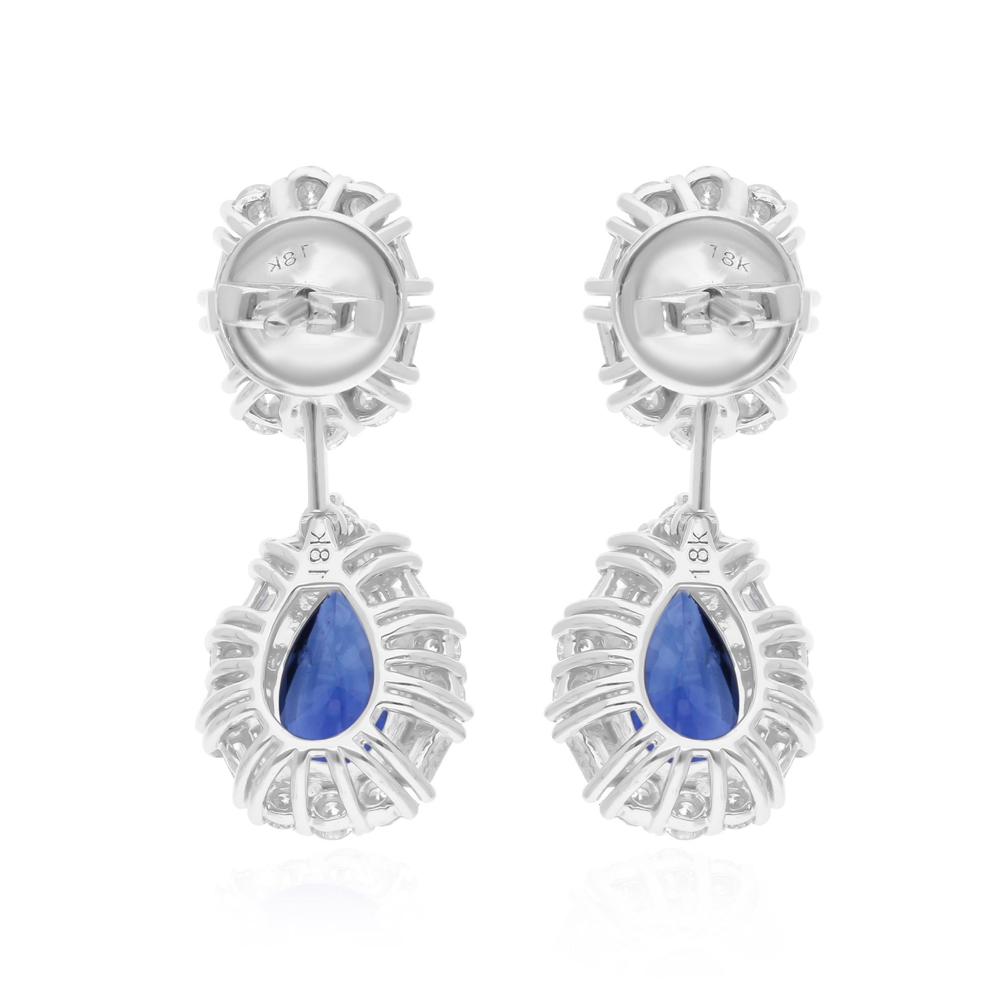 Orecchini pendenti con pietra preziosa zaffiro blu Diamante Oro bianco 18 carati Gioielli di pregio In condizioni Nuovo in vendita a Diera, Dubai
