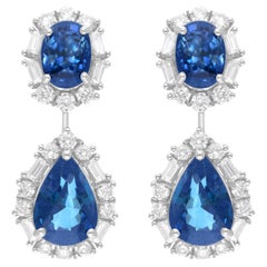 Orecchini pendenti con pietra preziosa zaffiro blu Diamante Oro bianco 18 carati Gioielli di pregio