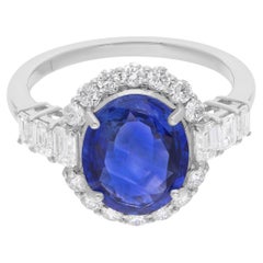 Bague fine en or blanc 14 carats avec saphir bleu de pureté SI et diamant de couleur hi-colore