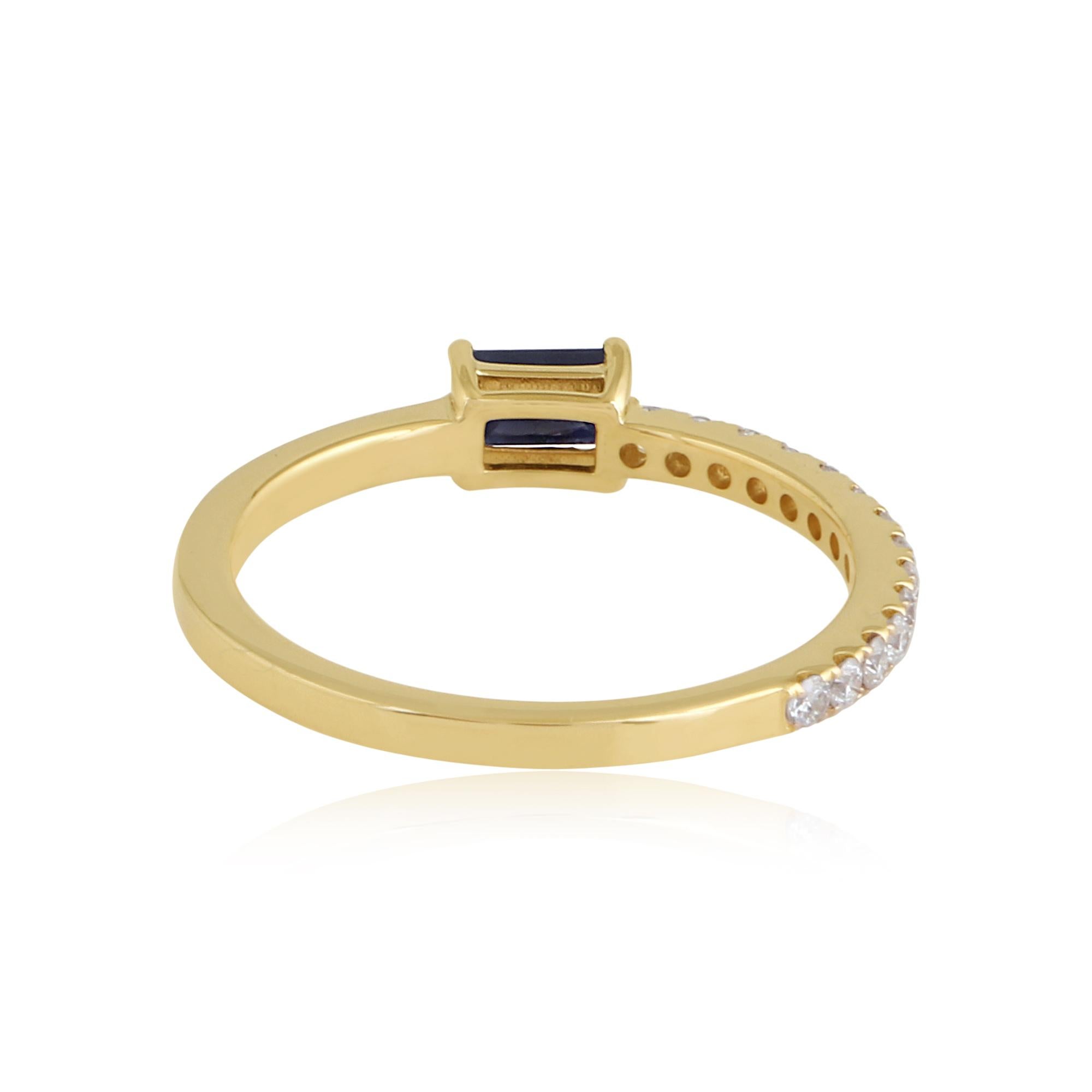 Women's Blue Sapphire Gemstone Half Band Ring Diamond 18 Karat Yellow Gold Fine Jewelry For Sale