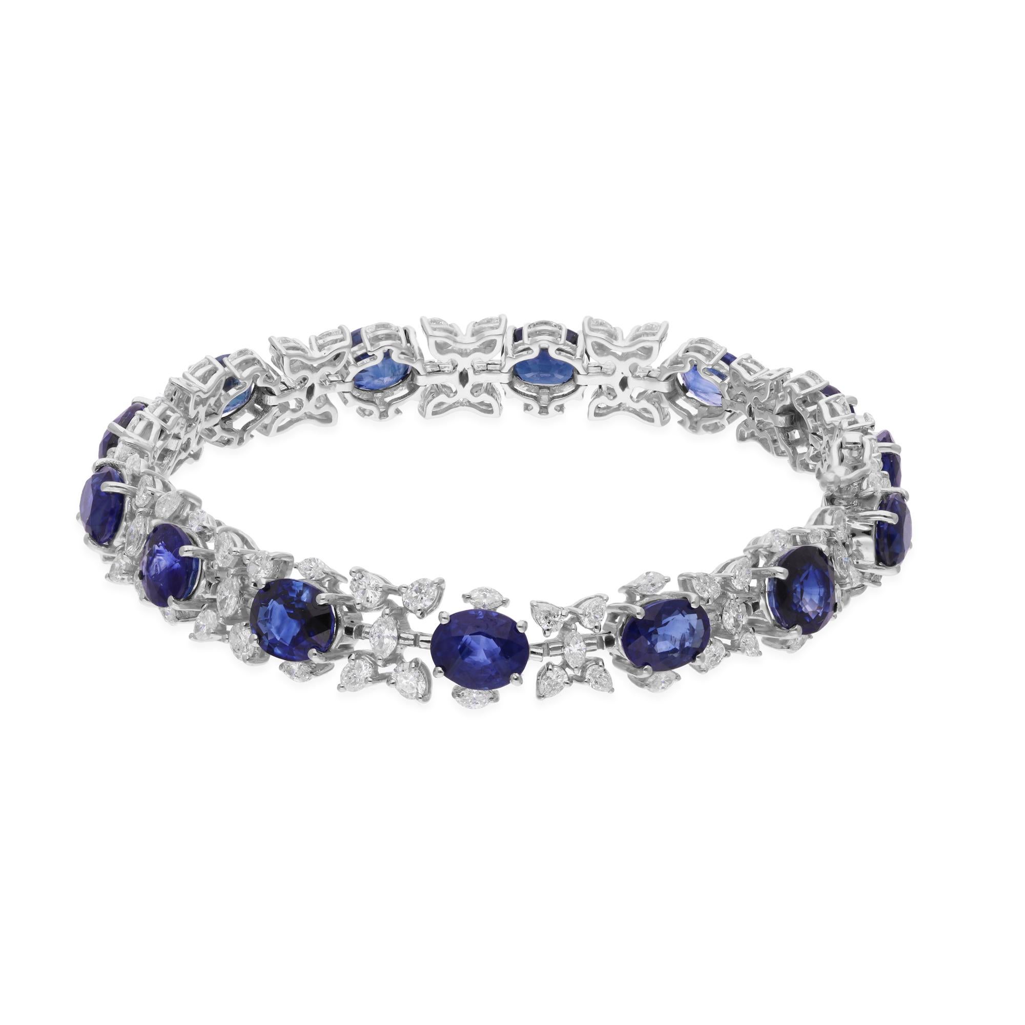 Blue Sapphire Gemstone Necklace SI/H Round Diamond 14 Karat White Gold Jewelry For Sale 1