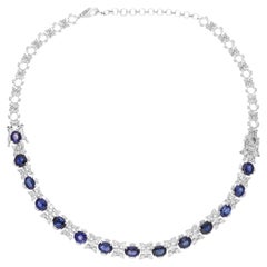 Collar Zafiro Azul 15,5 Quilates 3,25 Quilates SI/H Diamante Redondo Oro Blanco 18 Kilates