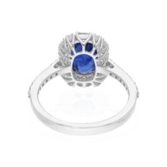 Zafiro Azul Anillo de Piedras Preciosas Diamante 14 Kilates Oro Blanco Hecho a Mano Joyería Fina
