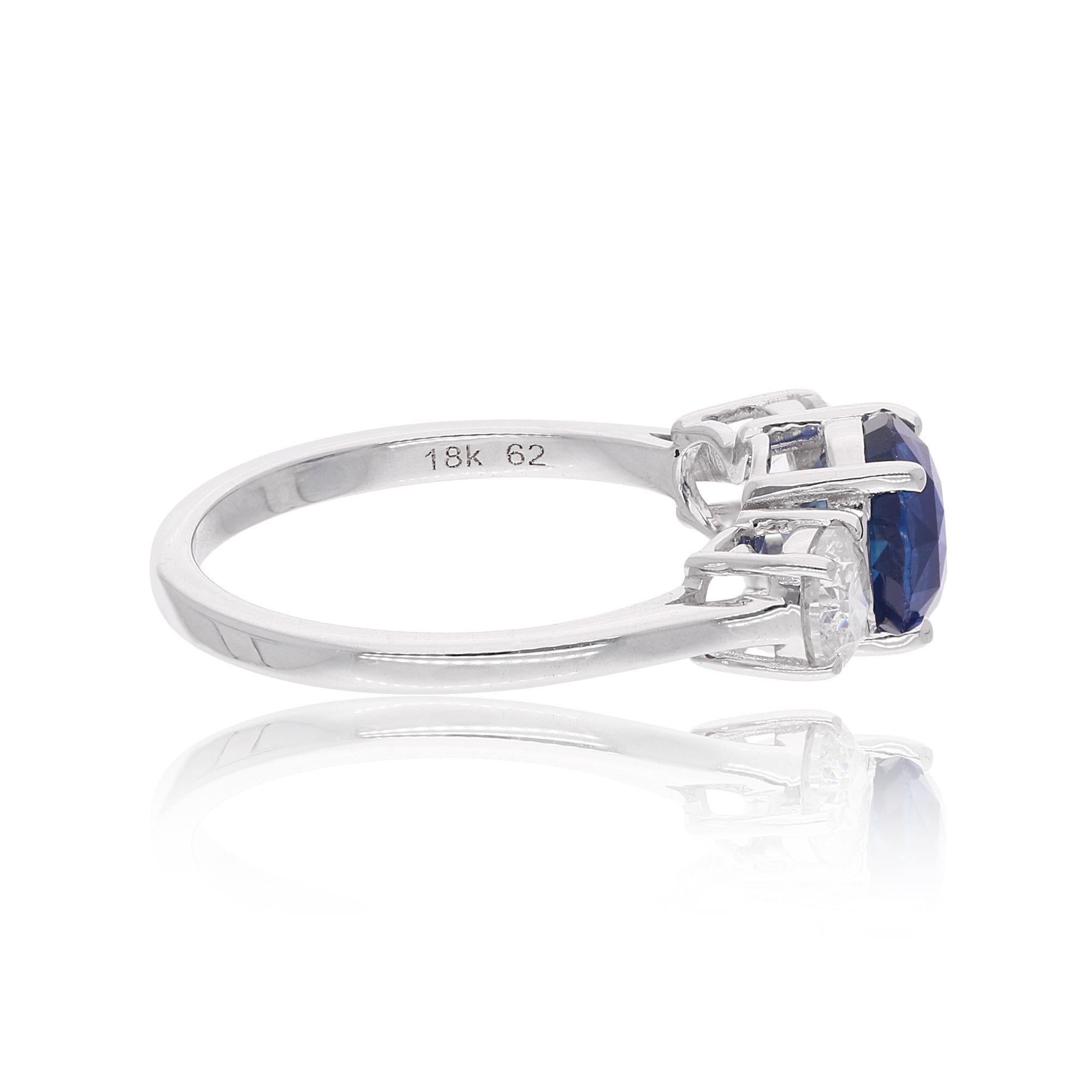 For Sale:  Blue Sapphire Gemstone Ring Diamond 18 Karat White Gold Handmade Fine Jewelry 2