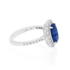 Anello con pietra preziosa zaffiro blu Diamante Oro bianco 18 carati Gioielli fatti a mano
