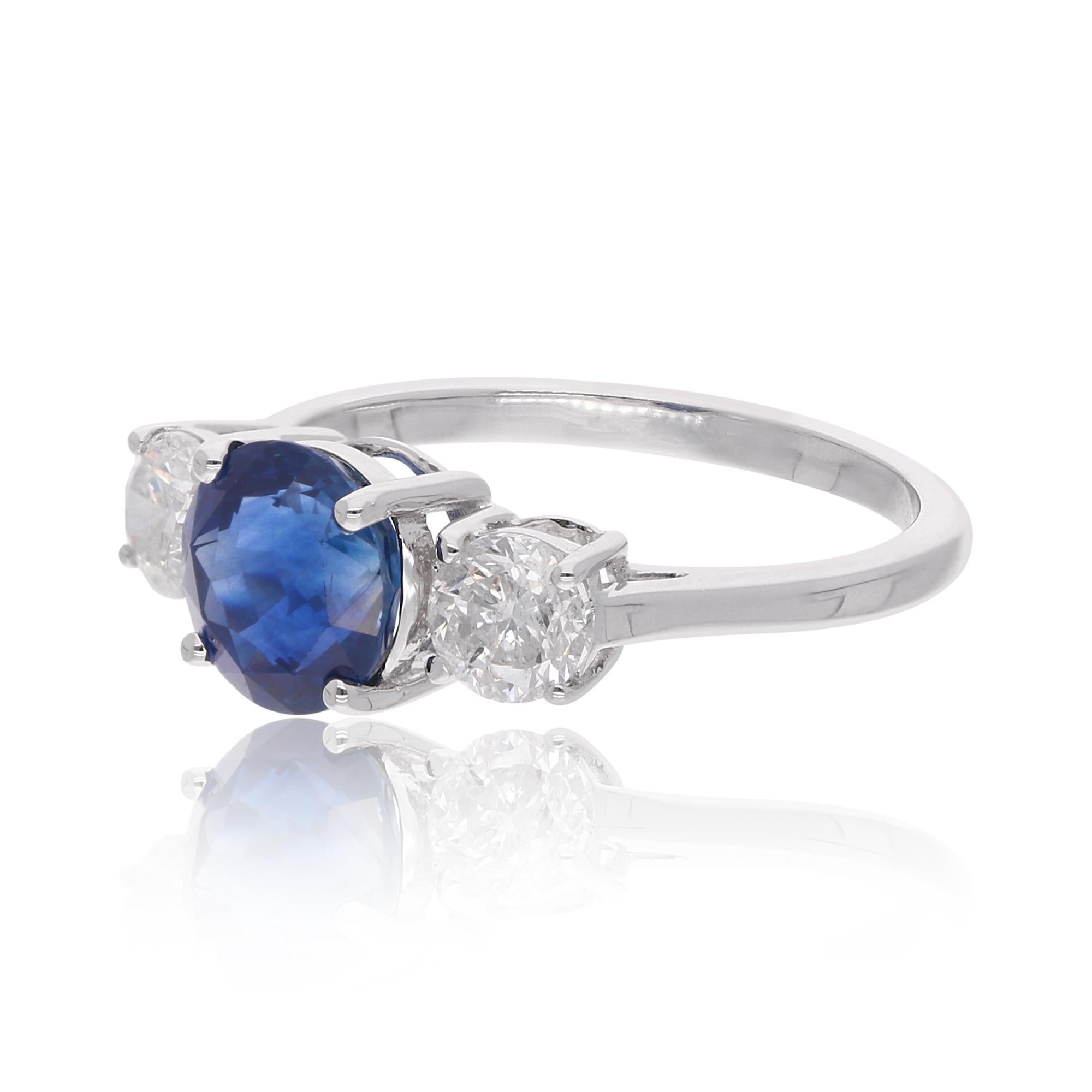 For Sale:  Blue Sapphire Gemstone Ring Diamond 18 Karat White Gold Handmade Fine Jewelry 3