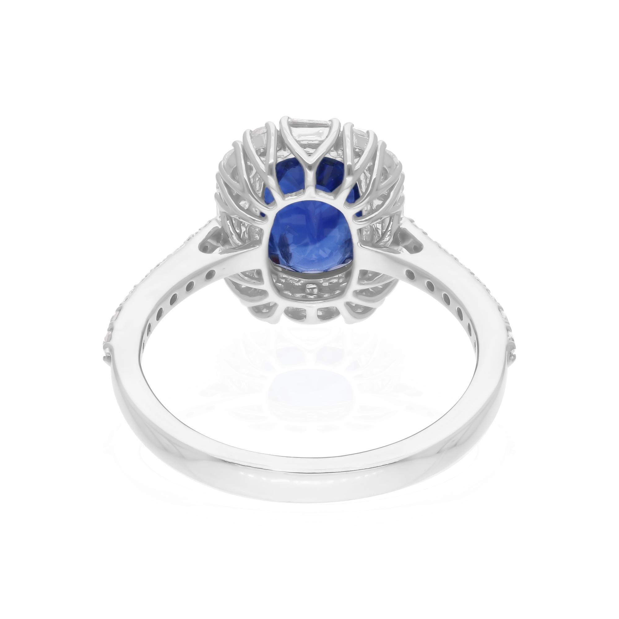 Zafiro Azul Anillo de Piedras Preciosas Diamante 18 Kilates Oro Blanco Hecho a Mano Joyería Fina Moderno en venta