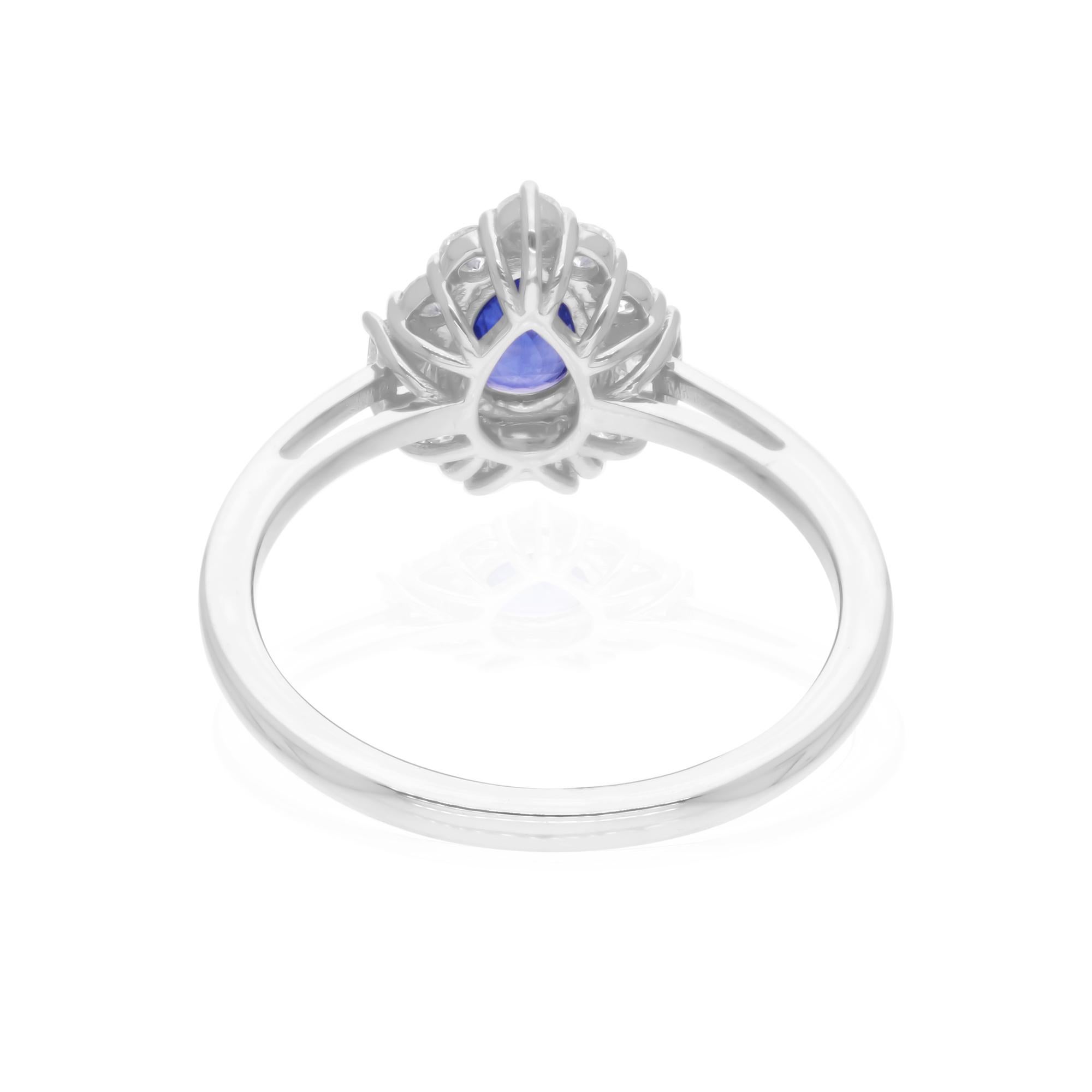 Zafiro Azul Anillo de Piedras Preciosas Diamante 18 Kilates Oro Blanco Hecho a Mano Joyería Fina Moderno en venta