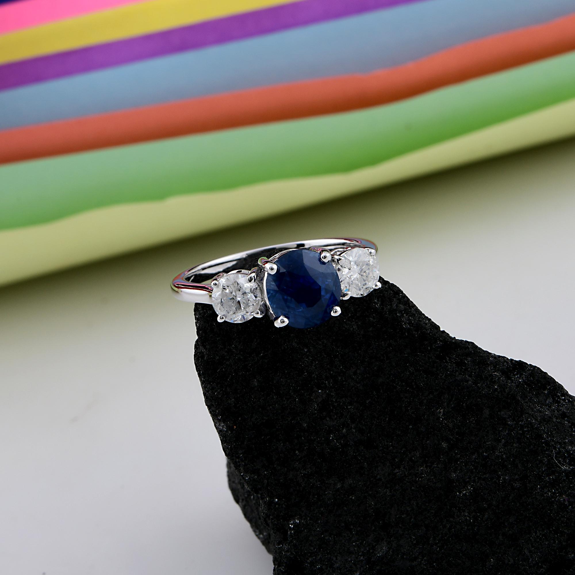 For Sale:  Blue Sapphire Gemstone Ring Diamond 18 Karat White Gold Handmade Fine Jewelry 5