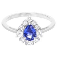 Zafiro Azul Anillo de Piedras Preciosas Diamante 18 Kilates Oro Blanco Hecho a Mano Joyería Fina