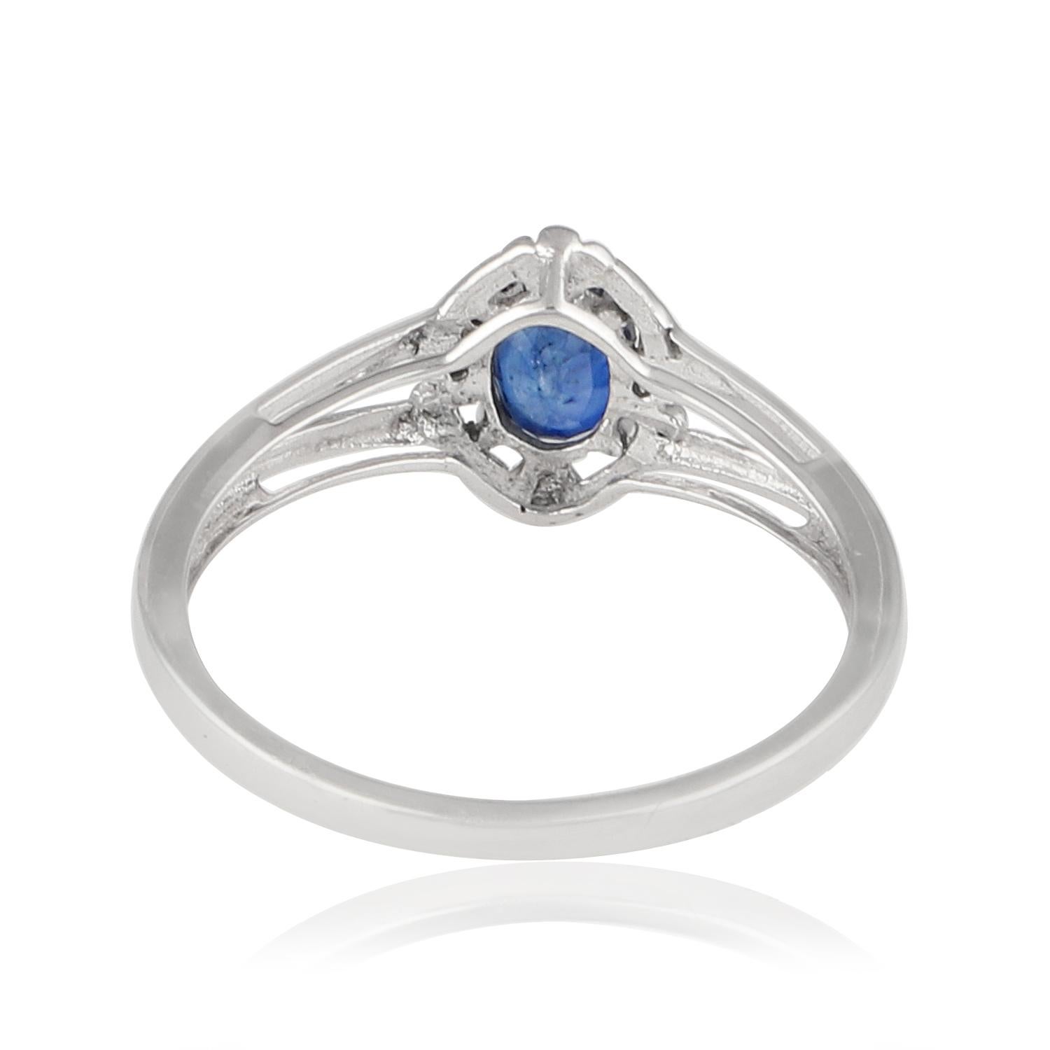 Im Angebot: Natürlicher Blauer Saphir Edelstein Ring Diamant Pave 9 Karat Weißgold Feine Juwelen () 3