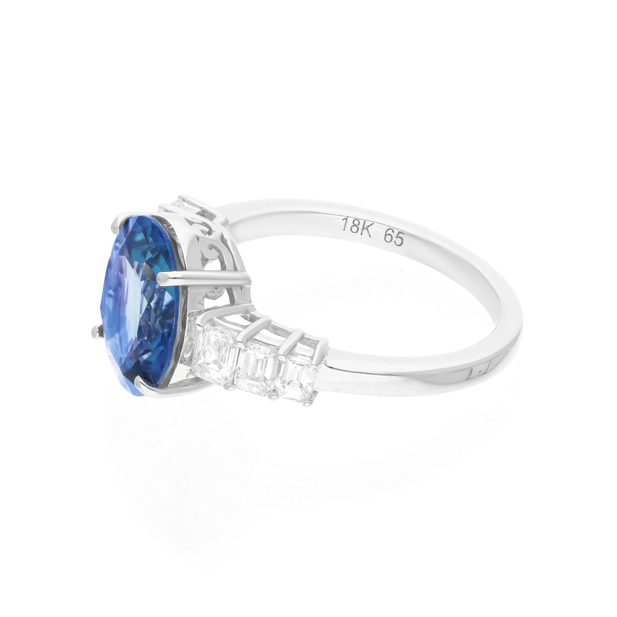 Cast from 18-karat gold, these exquisite ring is handset with 4.08 carats blue sapphire gemstone and 0.71 carats of sparkling diamonds.

The ring is a size 7 US and may be resized to larger or smaller upon request. FOLLOW SPECTRUM JEWELS storefront