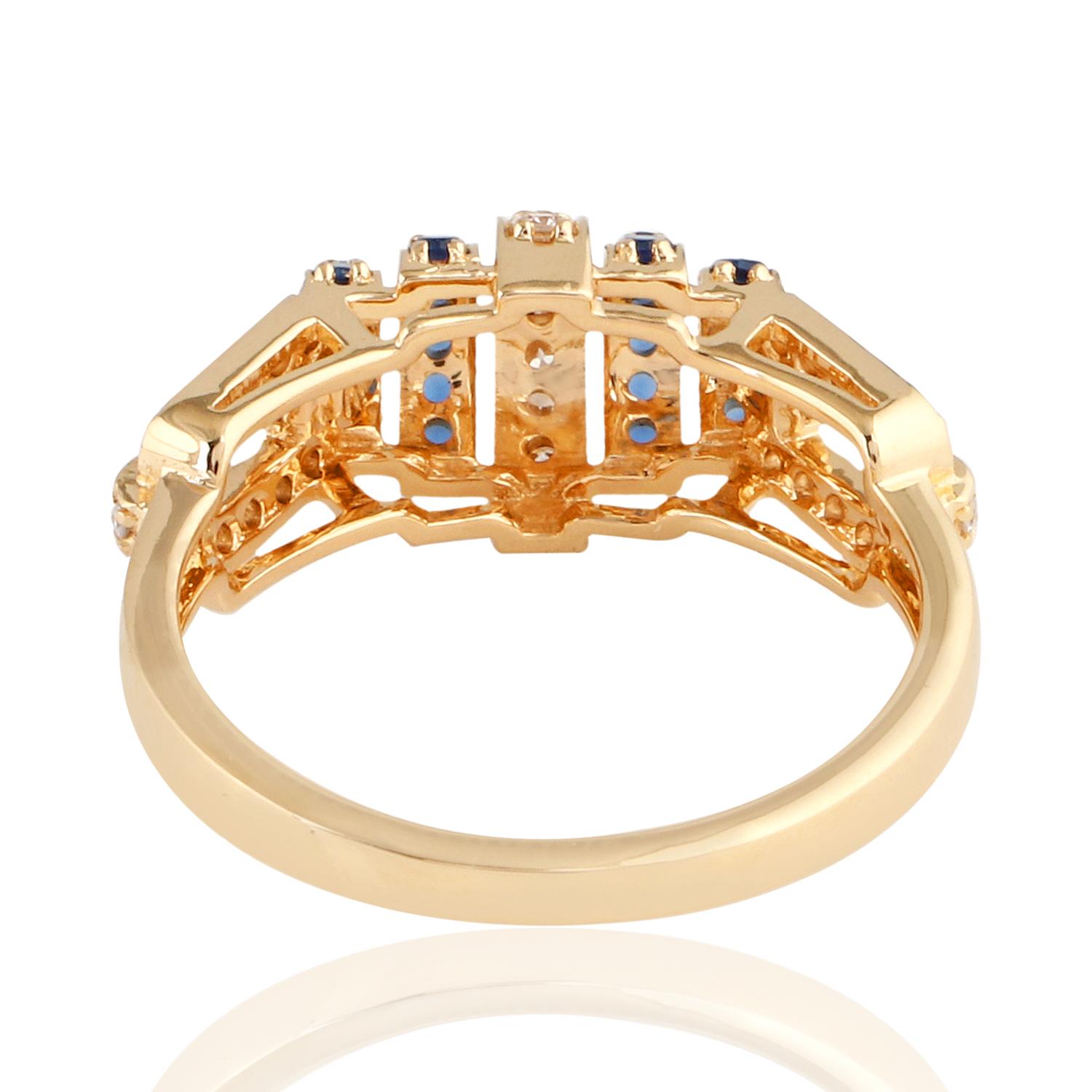 For Sale:  Blue Sapphire Gemstone Ring SI Clarity HI Color Diamond 18 Karat Yellow Gold 2