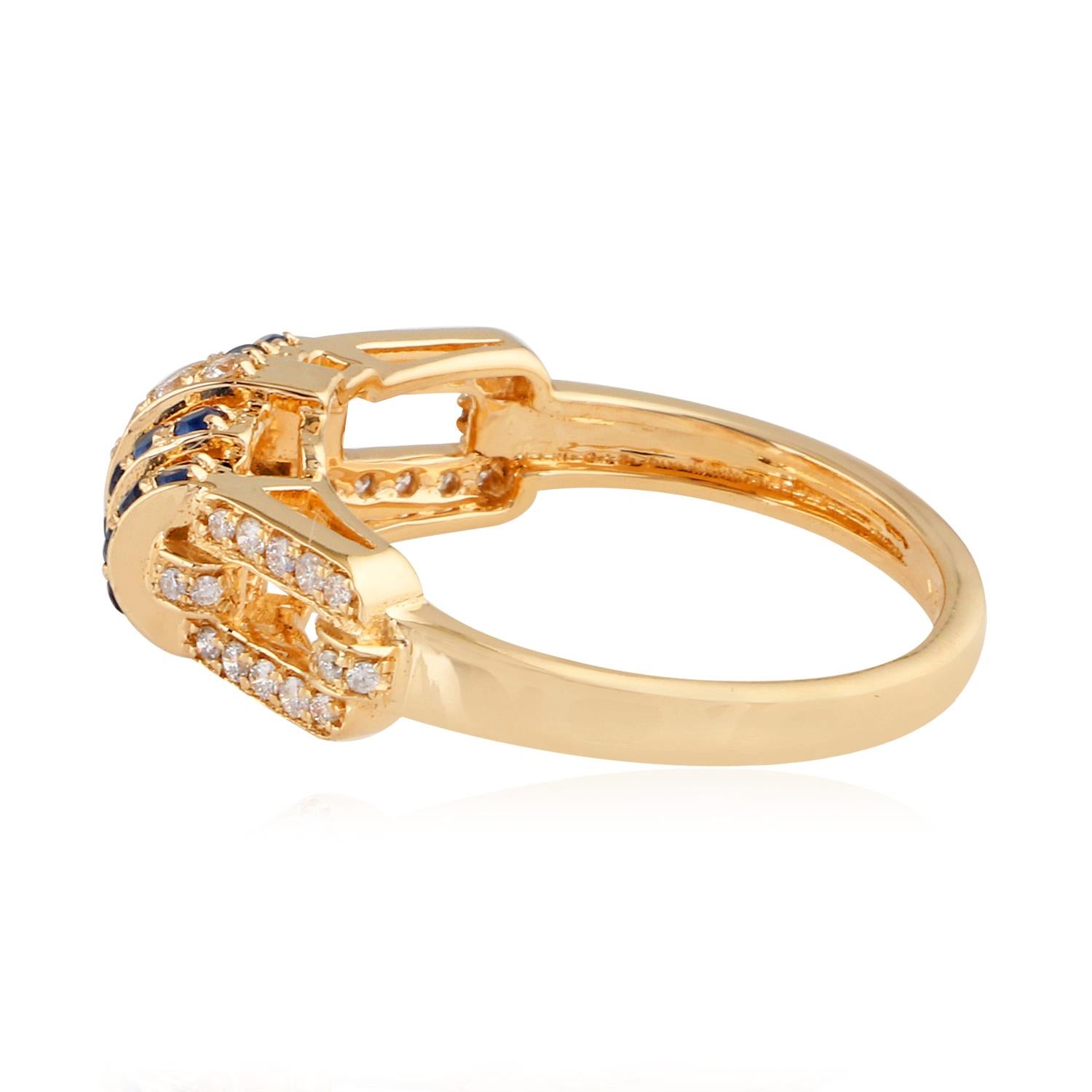 For Sale:  Blue Sapphire Gemstone Ring SI Clarity HI Color Diamond 18 Karat Yellow Gold 3