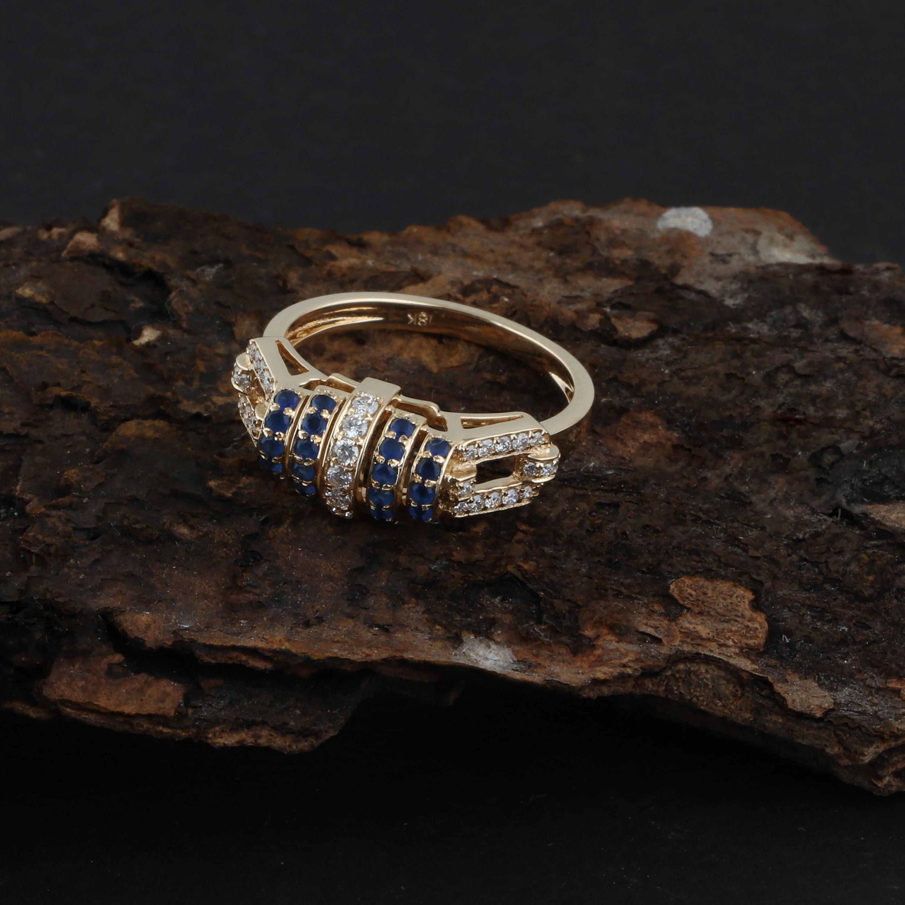 For Sale:  Blue Sapphire Gemstone Ring SI Clarity HI Color Diamond 18 Karat Yellow Gold 4