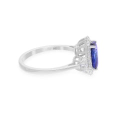 Blue Sapphire Gemstone Ring SI/H Diamond 14 Karat White Gold Handmade Jewelry