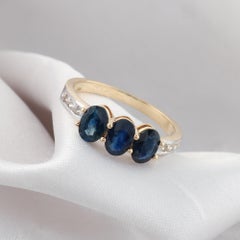 Blue Sapphire Gemstone Ring SI/H Diamond Ring 14 Karat Yellow Gold Fine Jewelry