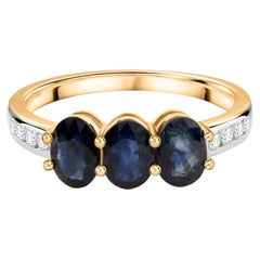 Blue Sapphire Gemstone Ring SI/H Diamond Ring 14 Karat Yellow Gold Fine Jewelry