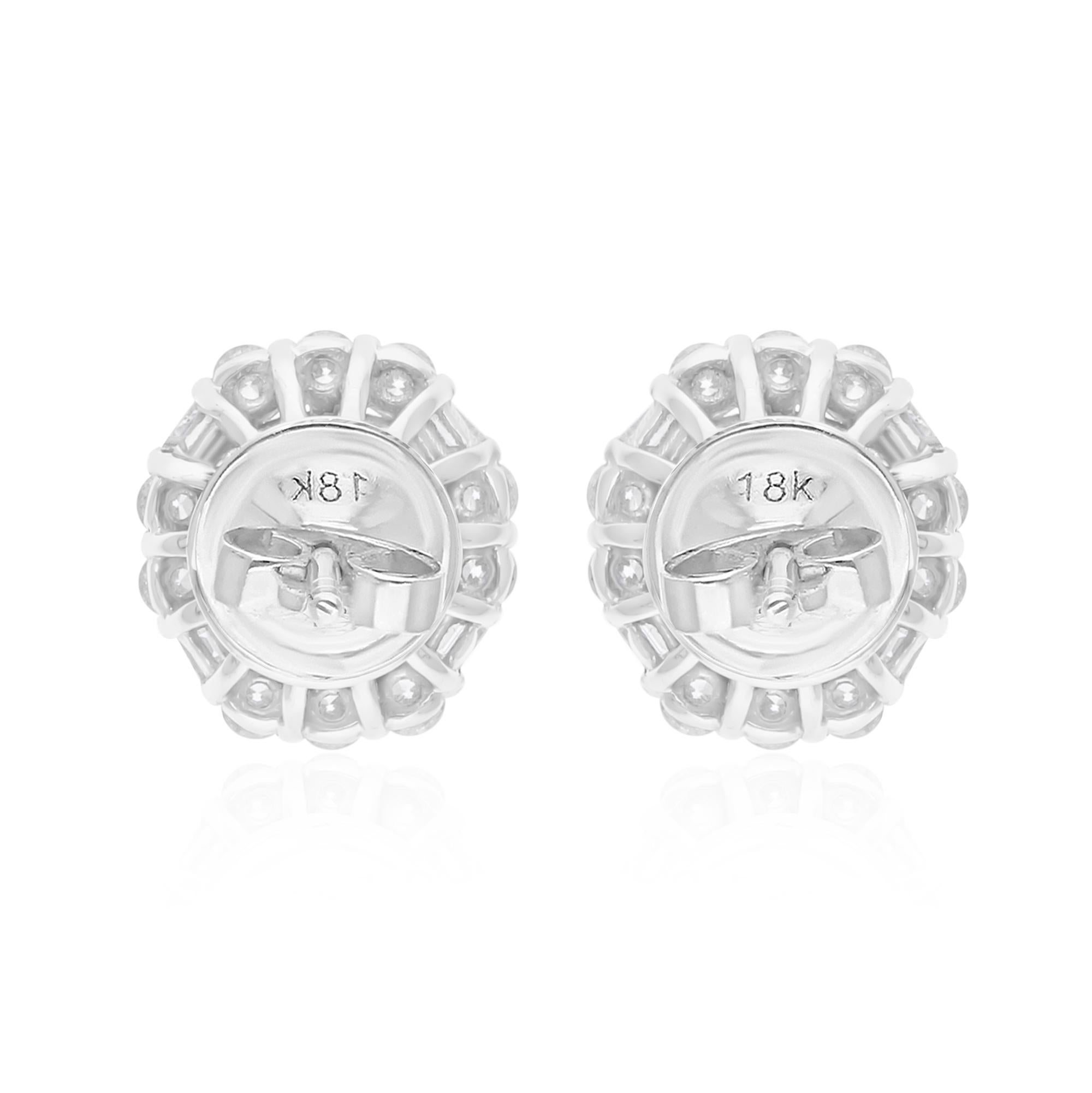 Blue Sapphire Gemstone Stud Earrings SI/H Diamond 14 Karat White Gold Jewelry In New Condition For Sale In Diera, Dubai