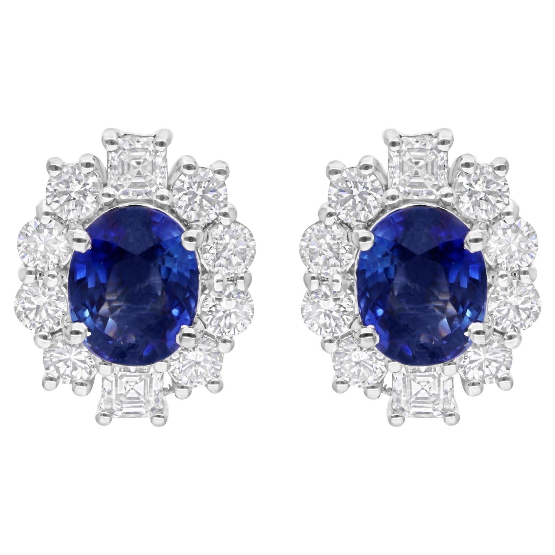 Pendientes de zafiro azul SI/H con diamante Joyas de oro blanco de 18 quilates