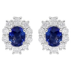 Blauer Saphir Edelstein Ohrstecker SI/H Diamant 18 Karat Weißgold Schmuck