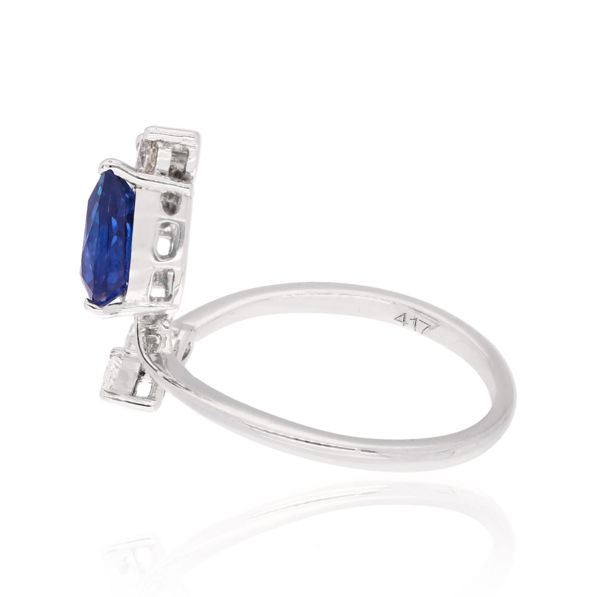 Item Code :- STR-2064
Gross Wt. :- 2.23 gm
10k White Gold Wt. :- 1.90 gm
Natural Diamond Wt. :- 0.22 Ct. ( AVERAGE DIAMOND CLARITY SI1-SI2 & COLOR H-I )
Blue Sapphire Wt. :- 1.44 Ct.
Ring Size :- 7 US

✦ Sizing
.....................
We can adjust