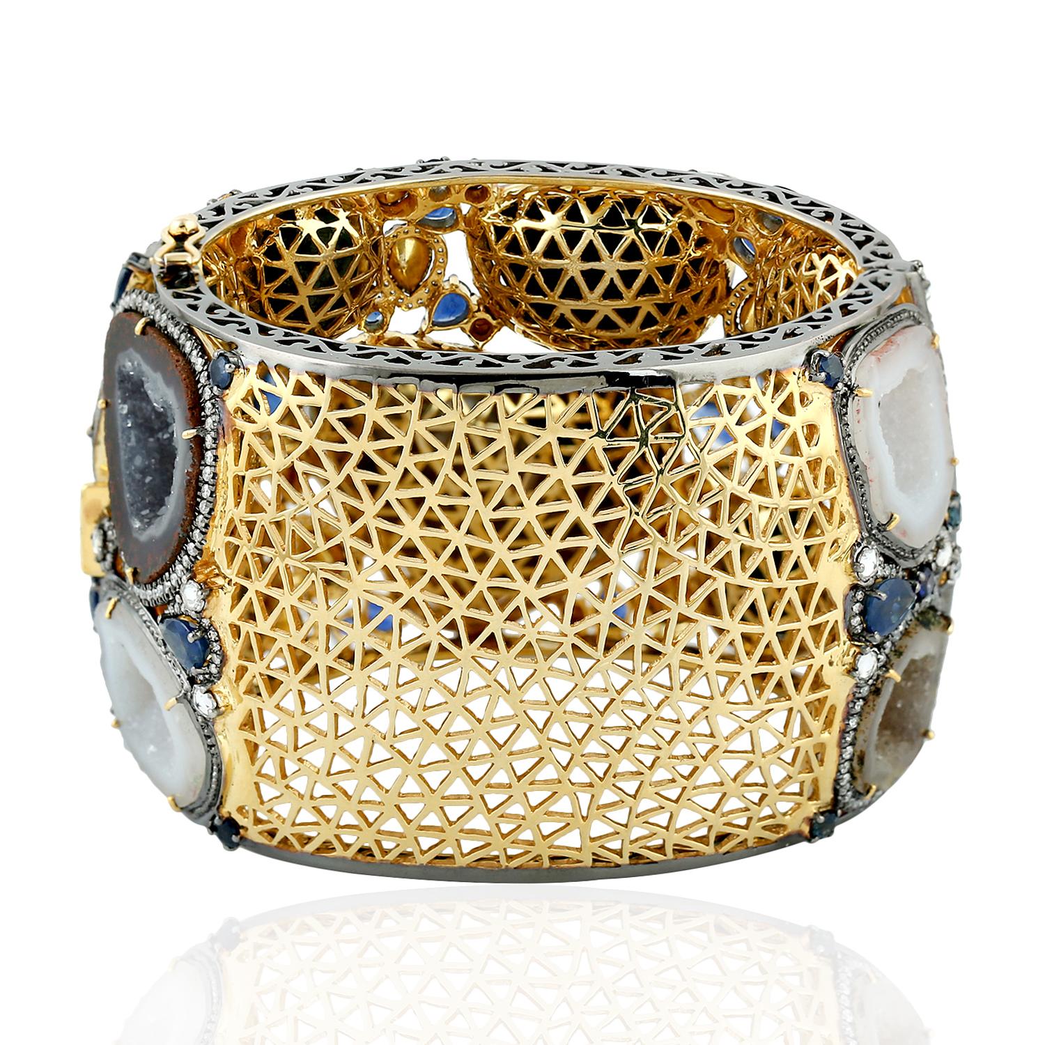 Contemporary Blue Sapphire Geode Diamond Bracelet Cuff