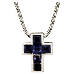 Blue Sapphire Gold Cross Pendant Necklace