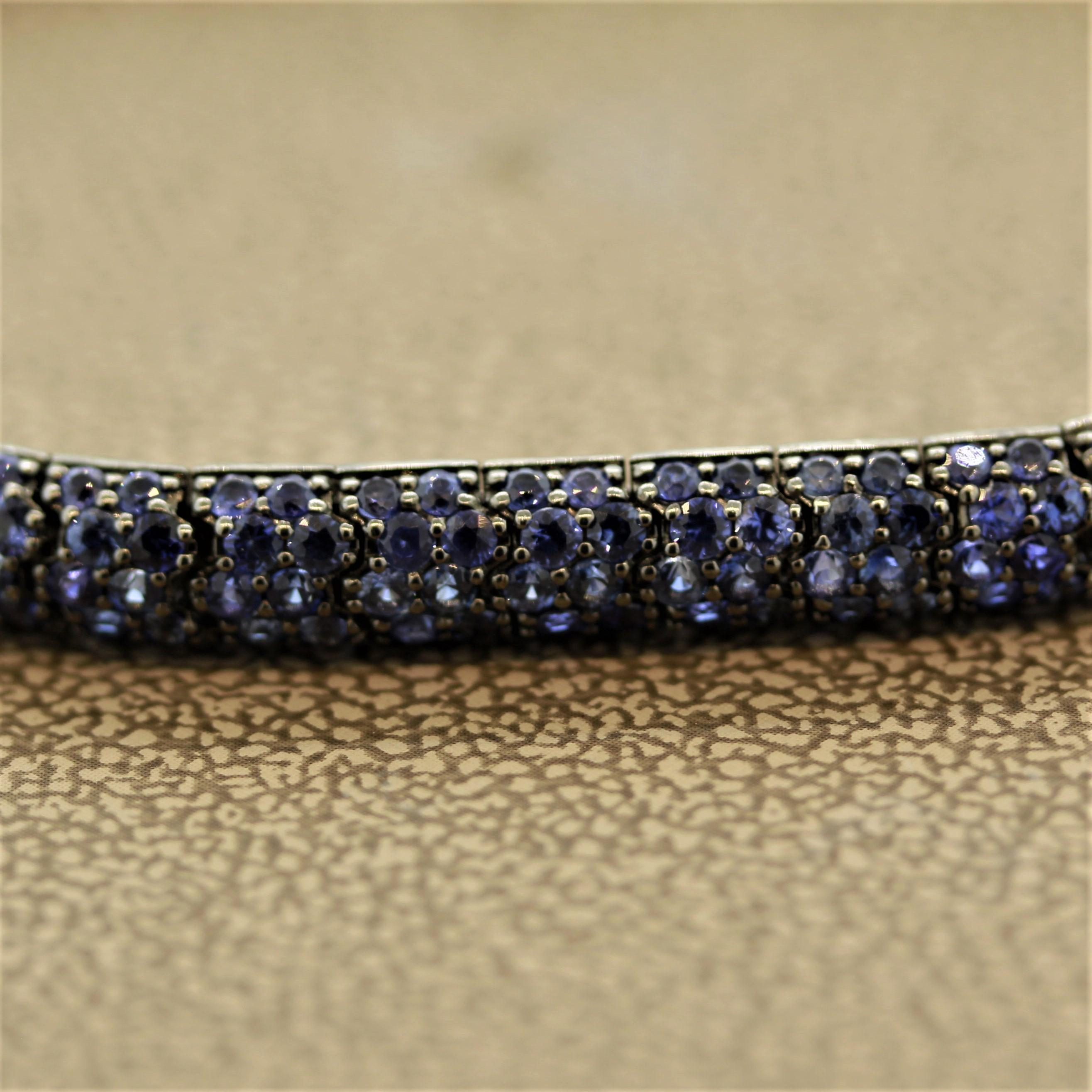 Round Cut Blue Sapphire Gold Flexible Bracelet