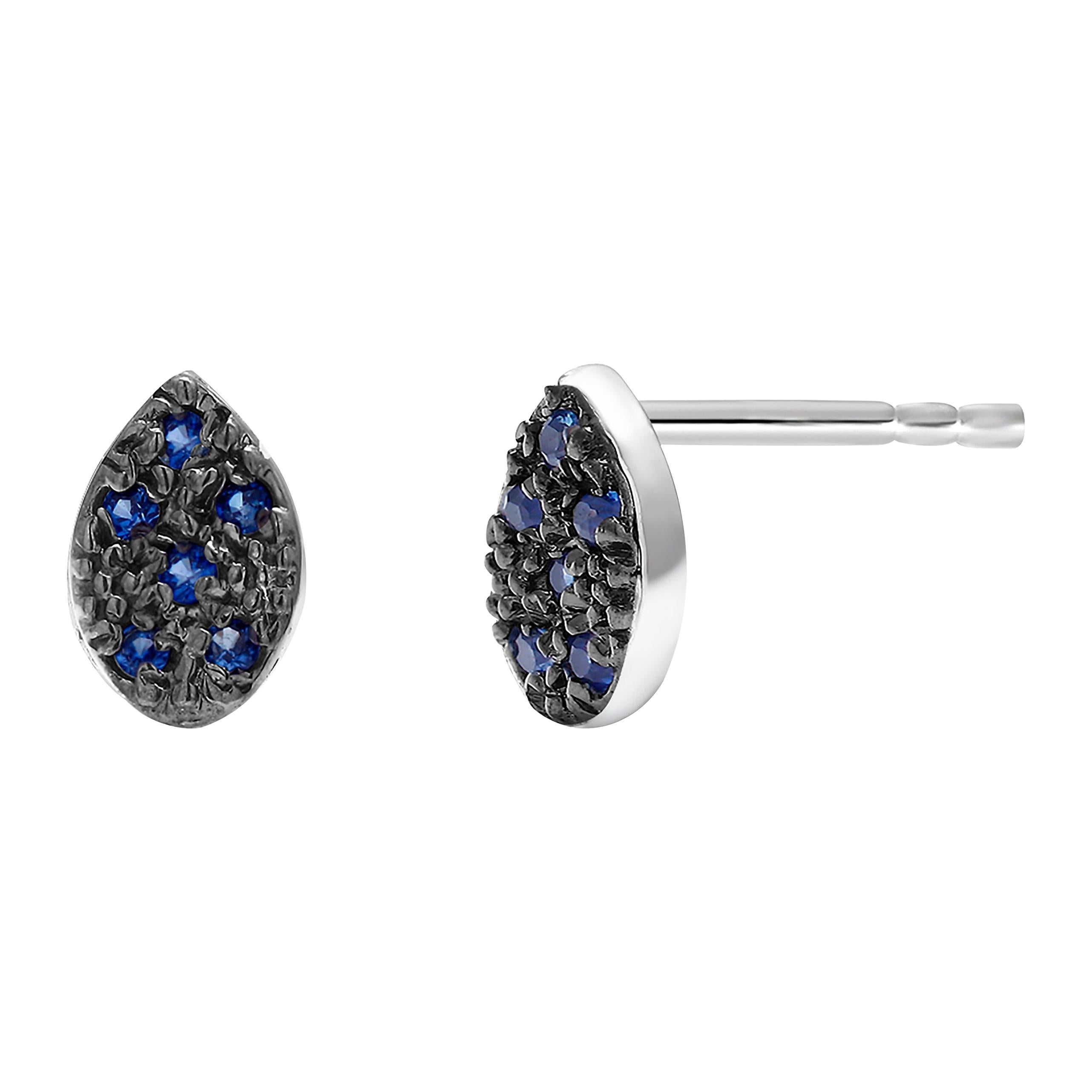 Blue Sapphire Gold Stud Earrings Blacken