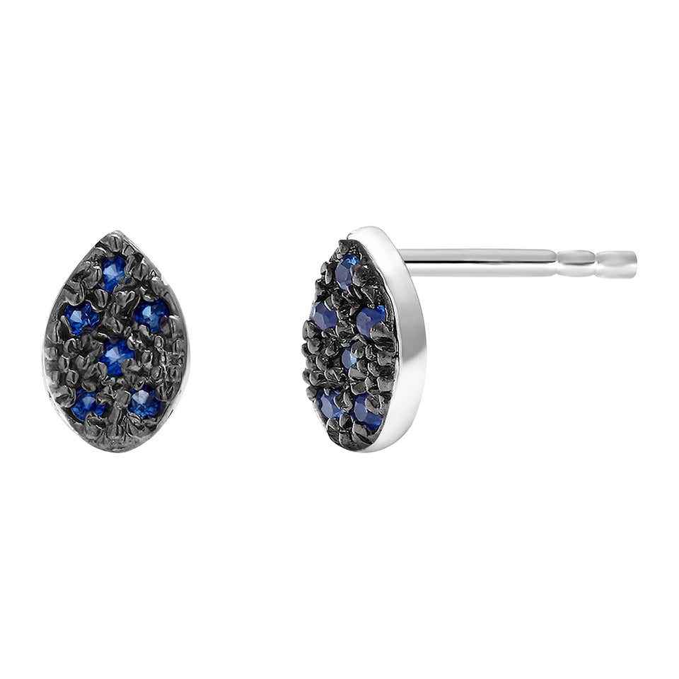 Blue Sapphire Gold Stud Earrings Blacken For Sale at 1stDibs