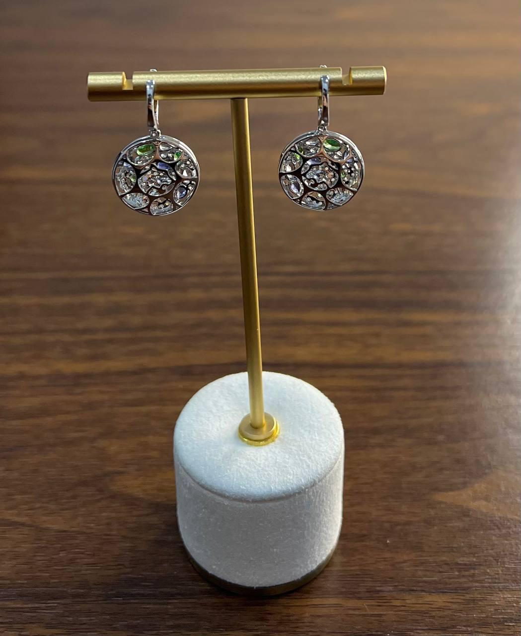 Blue Sapphire Green Emerald White Diamonds Planet Earth 14K White Gold Earrings For Sale 4