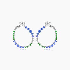 Blue Sapphire Green Garnet & Diamond 18K White Gold Earrings