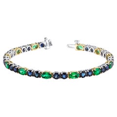 Blauer Saphir & grüner Tsavorit Granat, Gelb- und Weißgold Tennisarmband