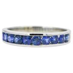 Blue Sapphire Half Eternity Band 1.75 Carat 14K White Gold Engagement Ring
