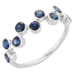 Blue Sapphire Half Eternity Band Ring in 18k Solid White Gold