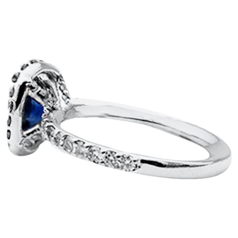 Contemporary Blue Sapphire Halo and Diamond Solitaire Ring, 2.82 Total For Sale