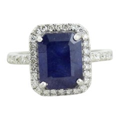 Anillo de diamantes con halo de zafiro azul en oro macizo de 14k (certificado)