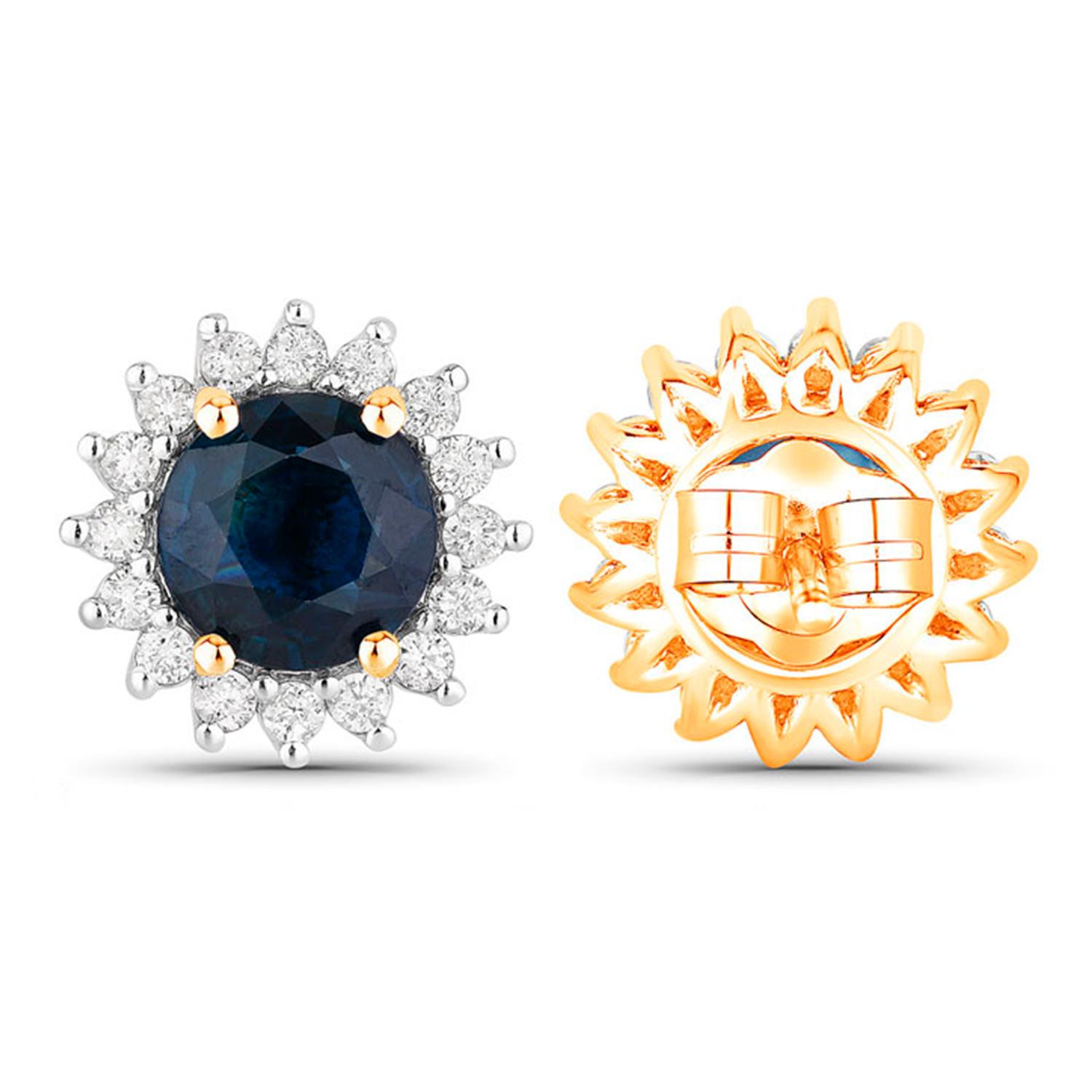 Boucles d'oreilles saphir bleu Halo Diamants 2.3 Carats Or jaune 14K Excellent état - En vente à Punta Gorda, FL