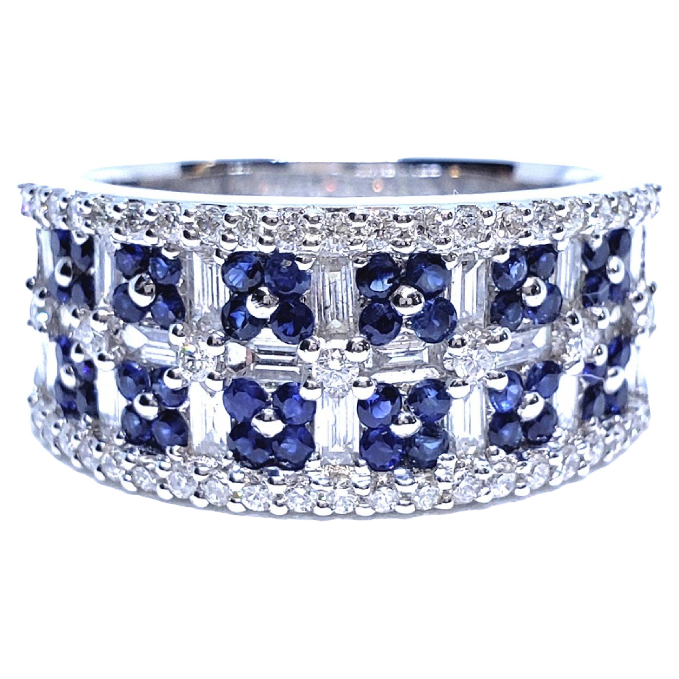 For Sale:  Blue Sapphire Halo Wedding Band Vintage Sapphire Ring for Her Full Eternity Ring