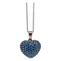 Blue Sapphire Heart Necklace in 18 Karat Gold