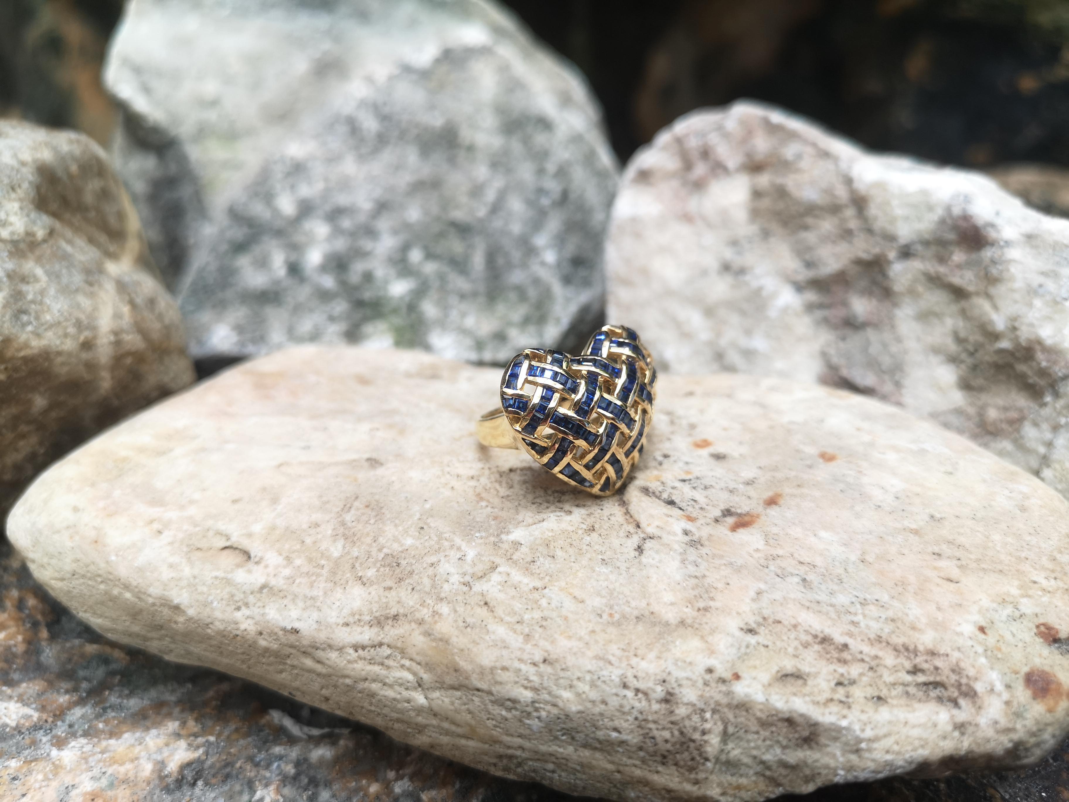 Princess Cut Blue Sapphire Heart Ring Set in 18 Karat Gold Settings For Sale