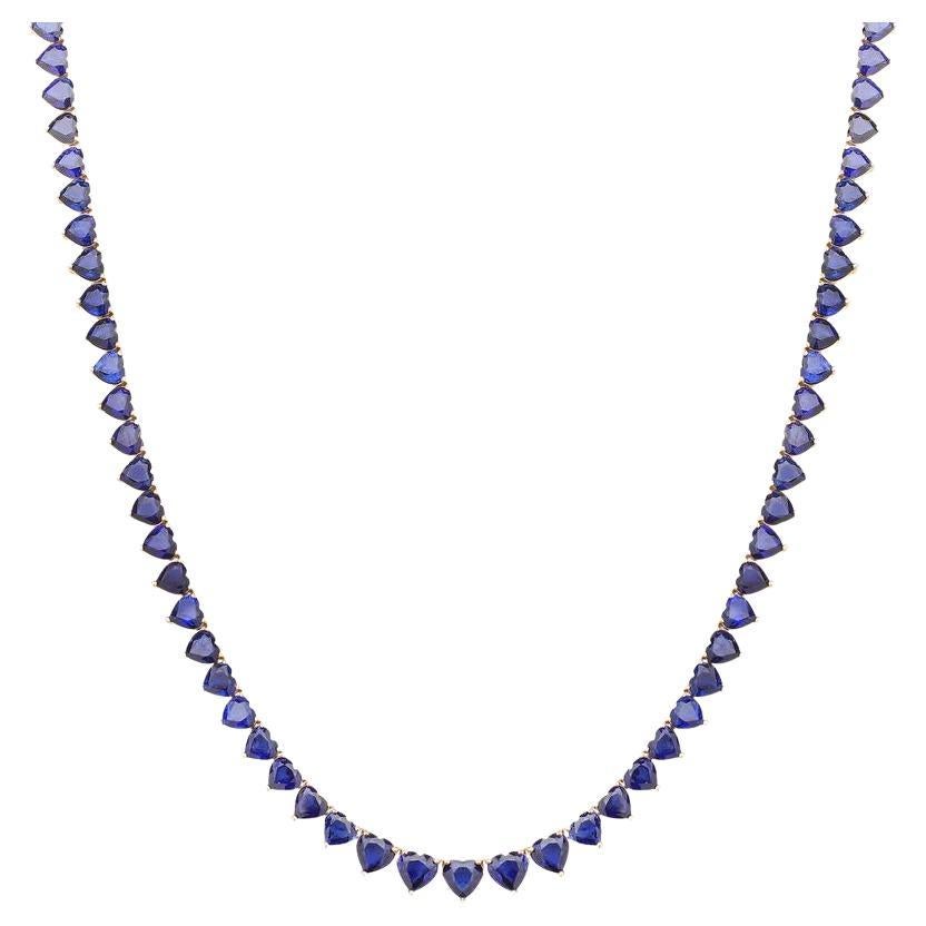 18K Perfectly Matched Blue sapphire Heart shape necklace For Sale