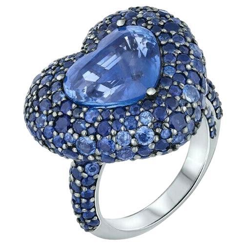 Blue Sapphire Heart Shape Ring For Sale
