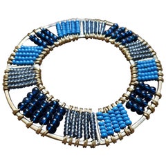 Blue Sapphire Hued Beaded Brass Modern Style Cuff Bracelet