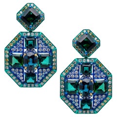 Blue Sapphire, Indicolite Tourmaline & Diamond Earrings, 18K Gold, Austy Lee