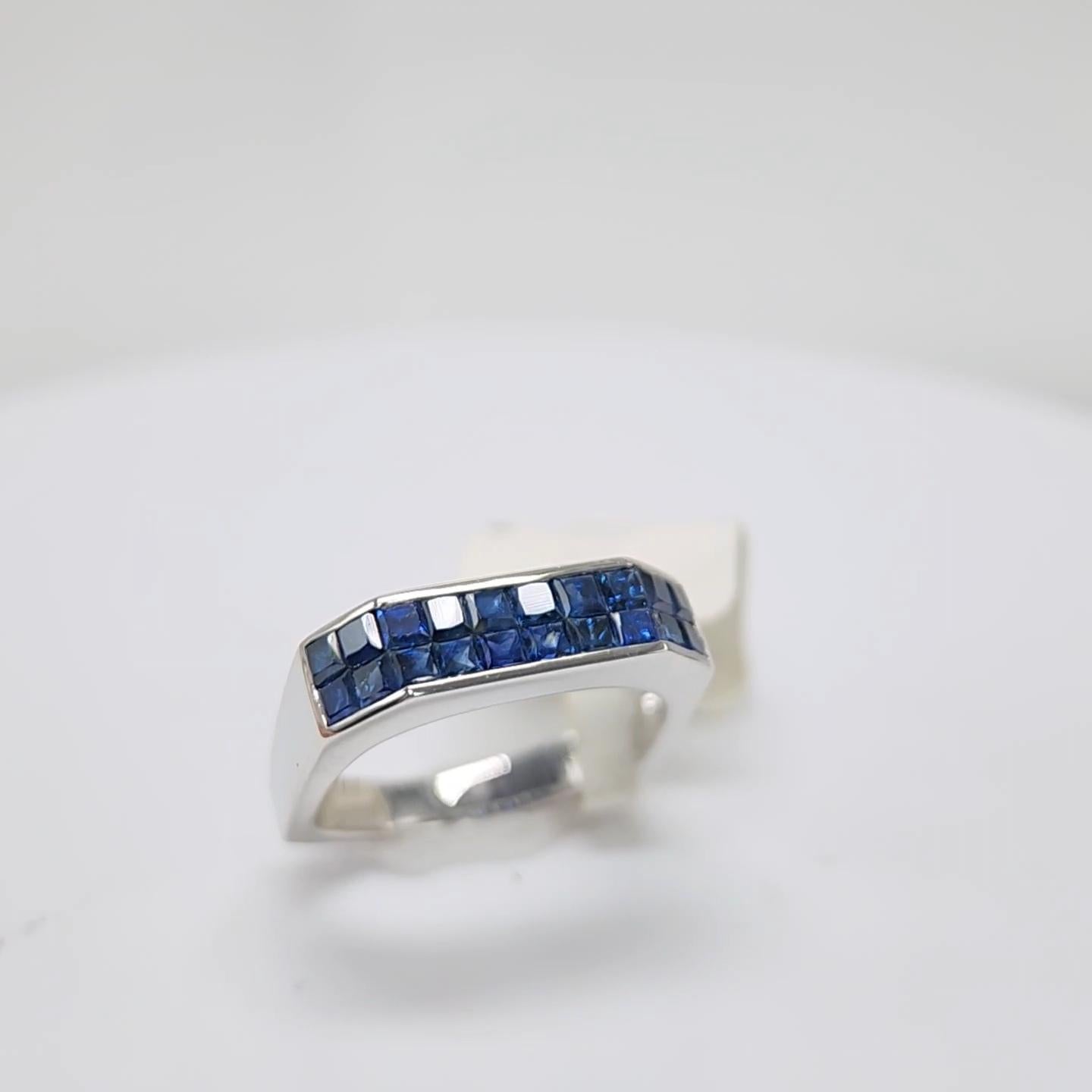 Blue Sapphire Invisible Setting Ring 14 Karat White Gold . 5