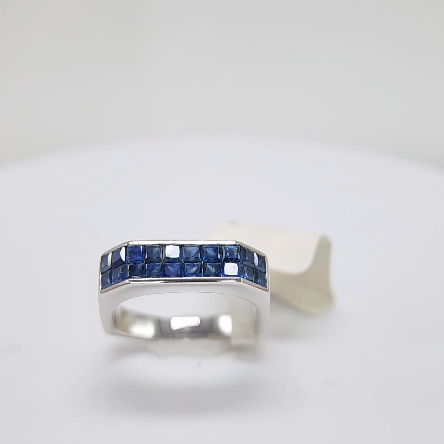 Blue Sapphire Invisible Setting Ring 14 Karat White Gold . 6